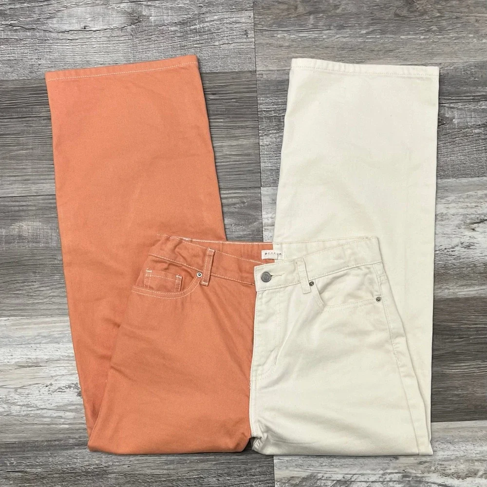 PacSun Kids Muted Clay Gardenia Cream Peachy Girls 12 High Rise Colorblock Pants - Picture 3 of 11